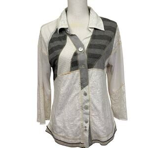 Parsley & Sage top, gray/white, small, patchwork, artsy, upcycled inspired